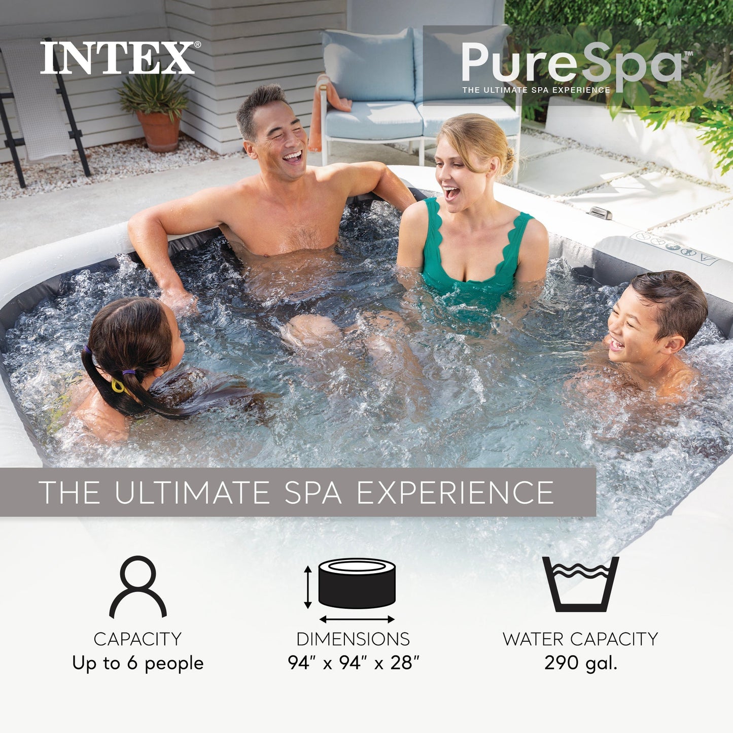 Intex PureSpa Plus 6-Person Inflatable Hot Tub – Greystone