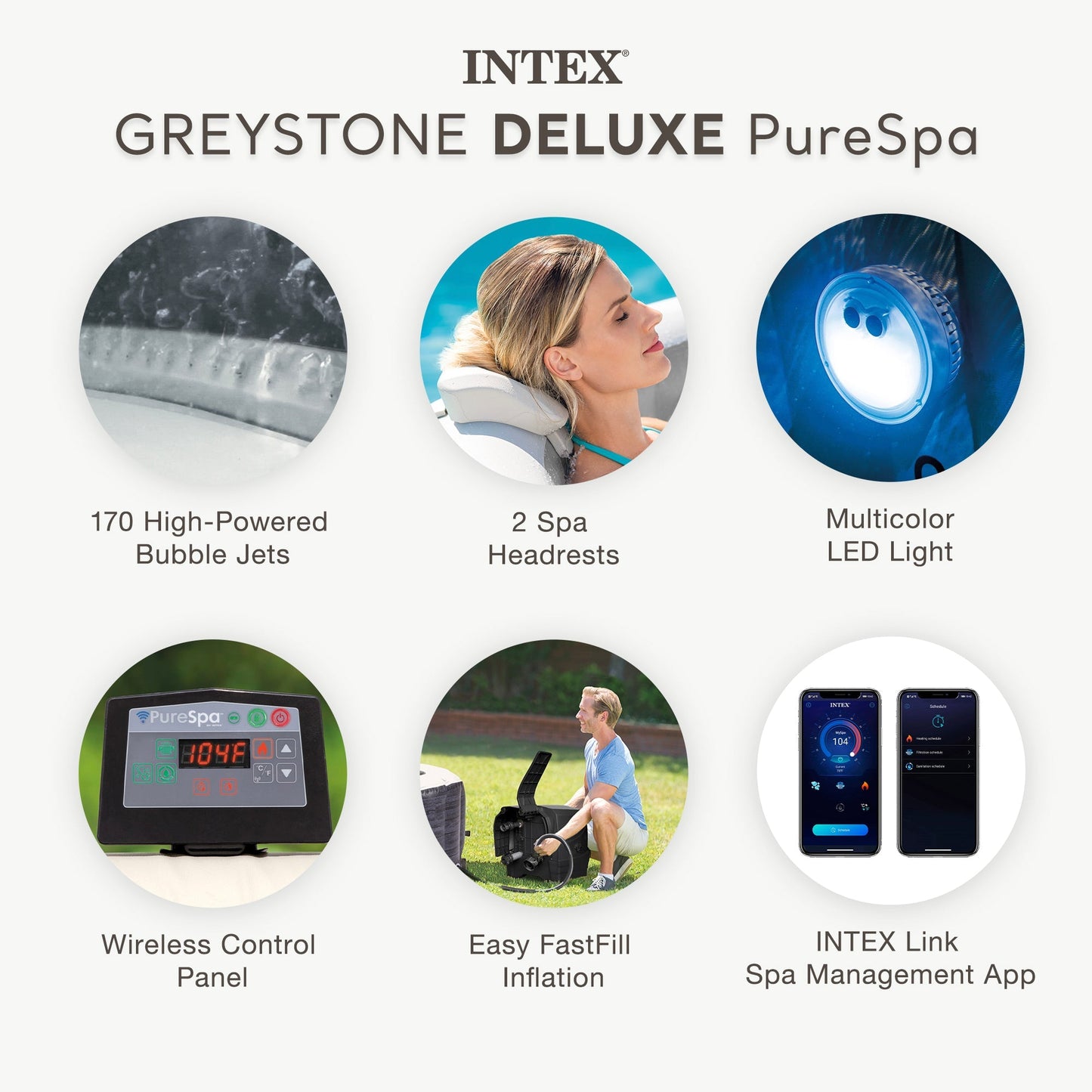 Intex PureSpa Plus 6-Person Inflatable Hot Tub – Greystone