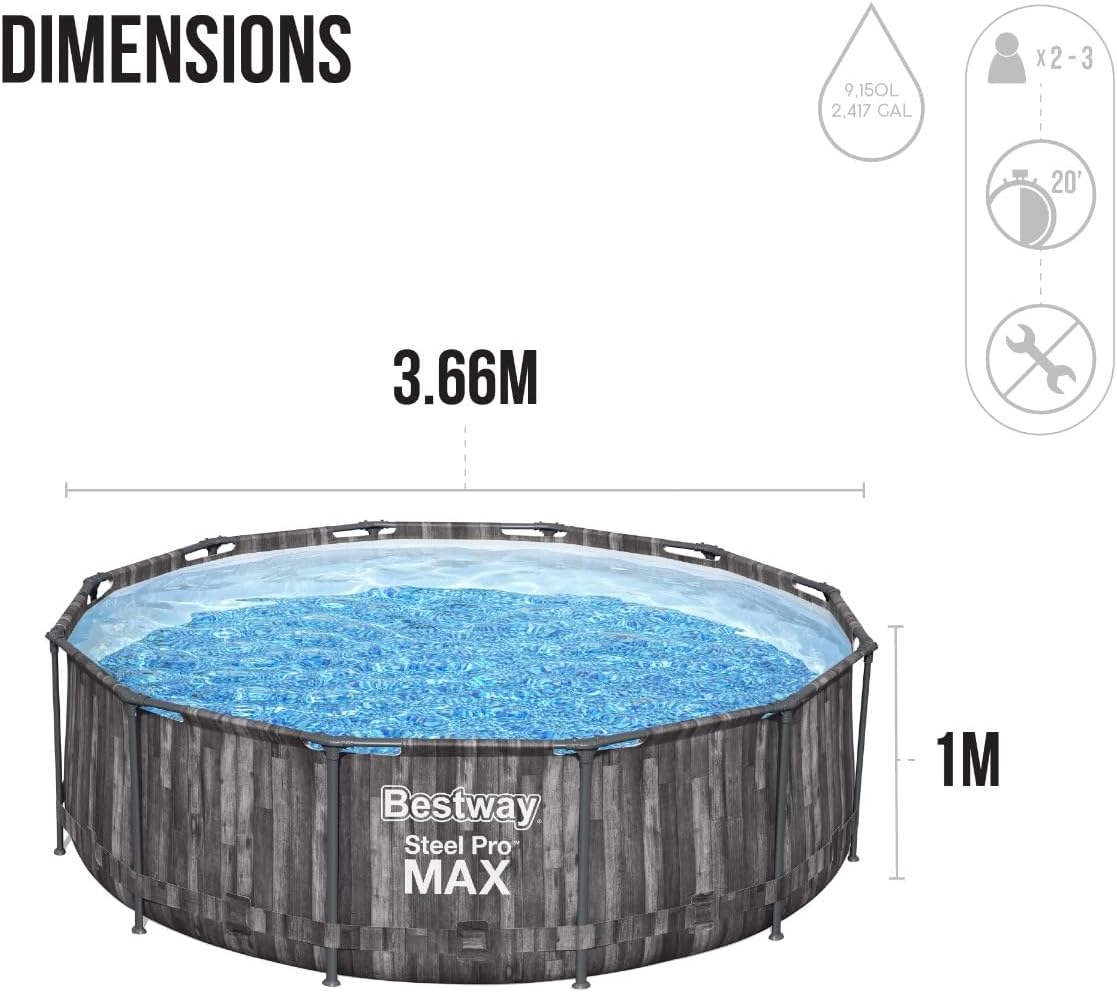 12ft Above-Ground Metal Frame Swimming Pool with Filter Pump and Ladder 