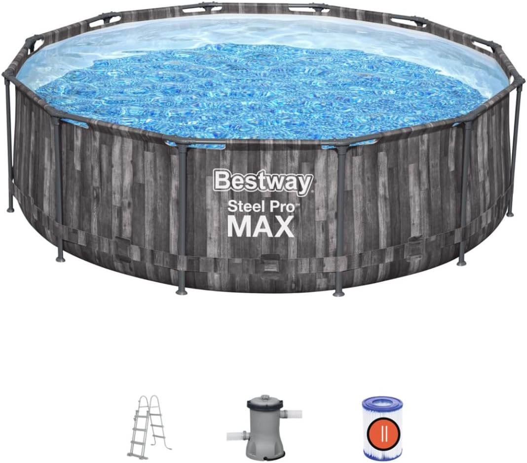 12ft Above-Ground Metal Frame Swimming Pool with Filter Pump and Ladder 