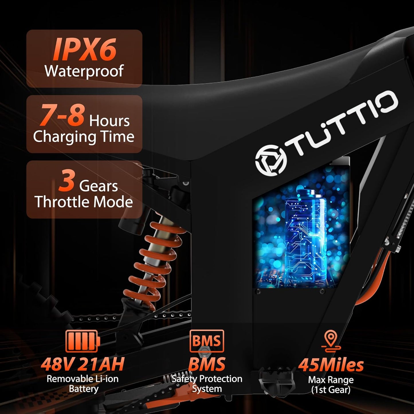 TUTTIO Soleil01 Electric Dirt Bike for Adults 200N.m High Torque 2000W Motor 48V 21Ah Battery