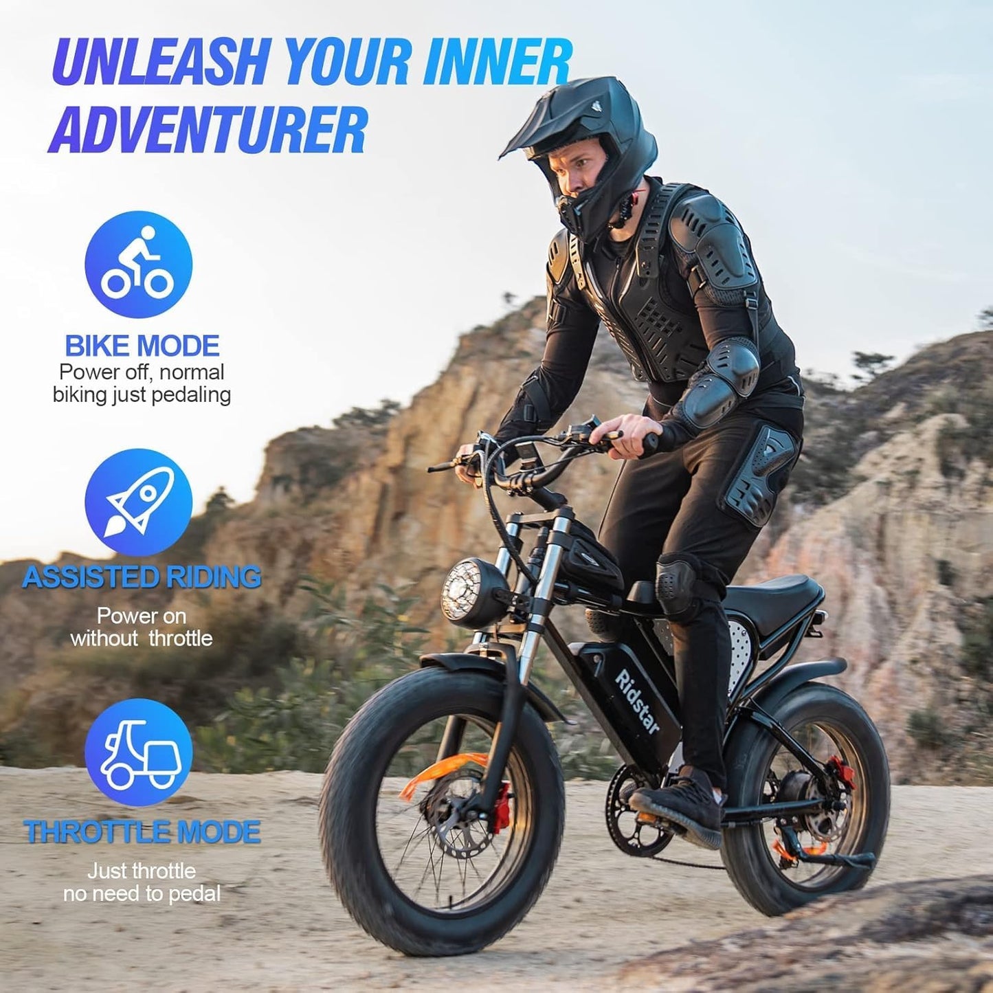 Ridstar Q20 2000W Electric Bike 52V 40Ah, 37MPH, 20" Fat Tire E-Bike for Adults with Shimano 7-Speed, Dual Suspension, Hydraulic Brakes