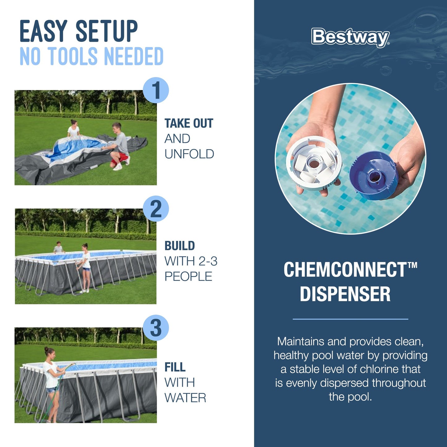Bestway Power Steel 31'4" x 16' x 52" Rectangular Above Ground Swimming Pool Set