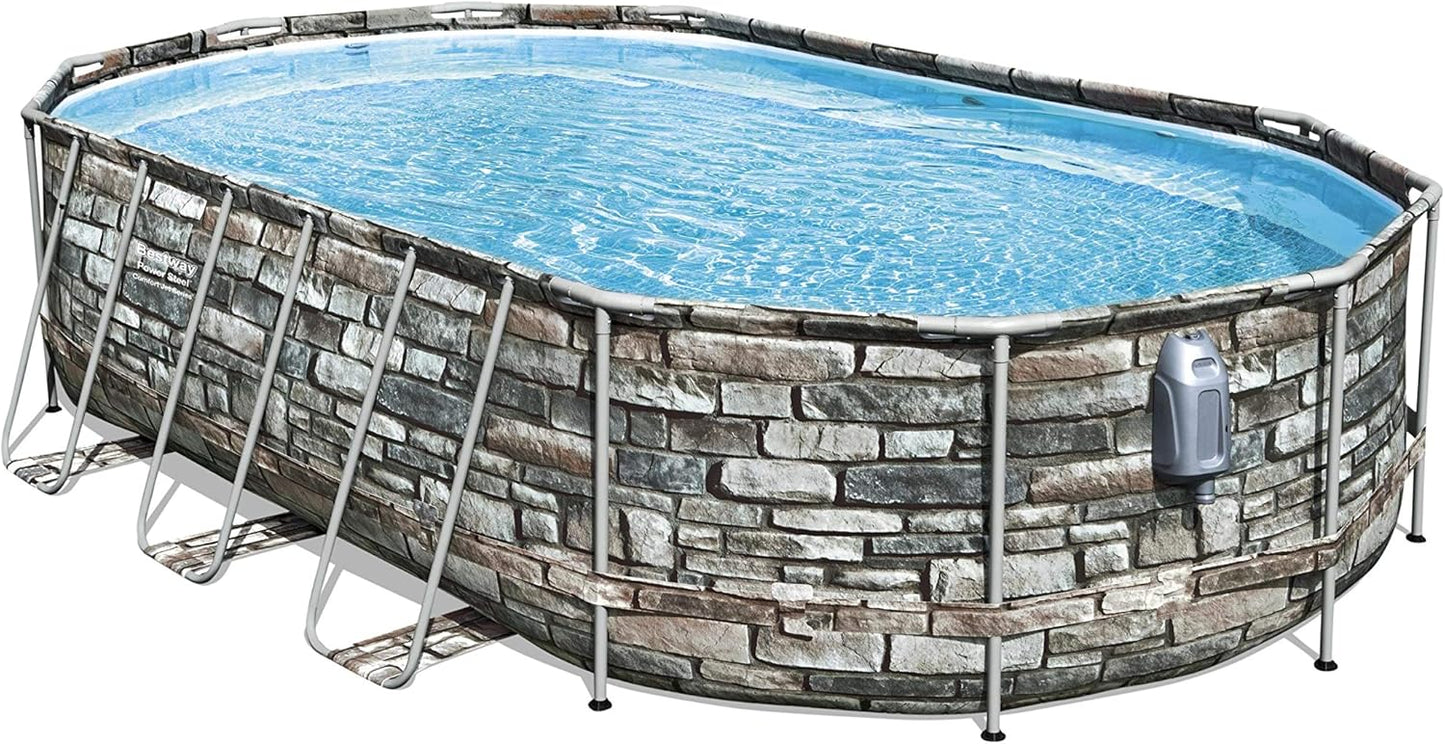 20ft Oval Above Ground Swimming Pool Set – Garden Family Pool with Filter Pump, Comfort Jets, Ladder & LED Light