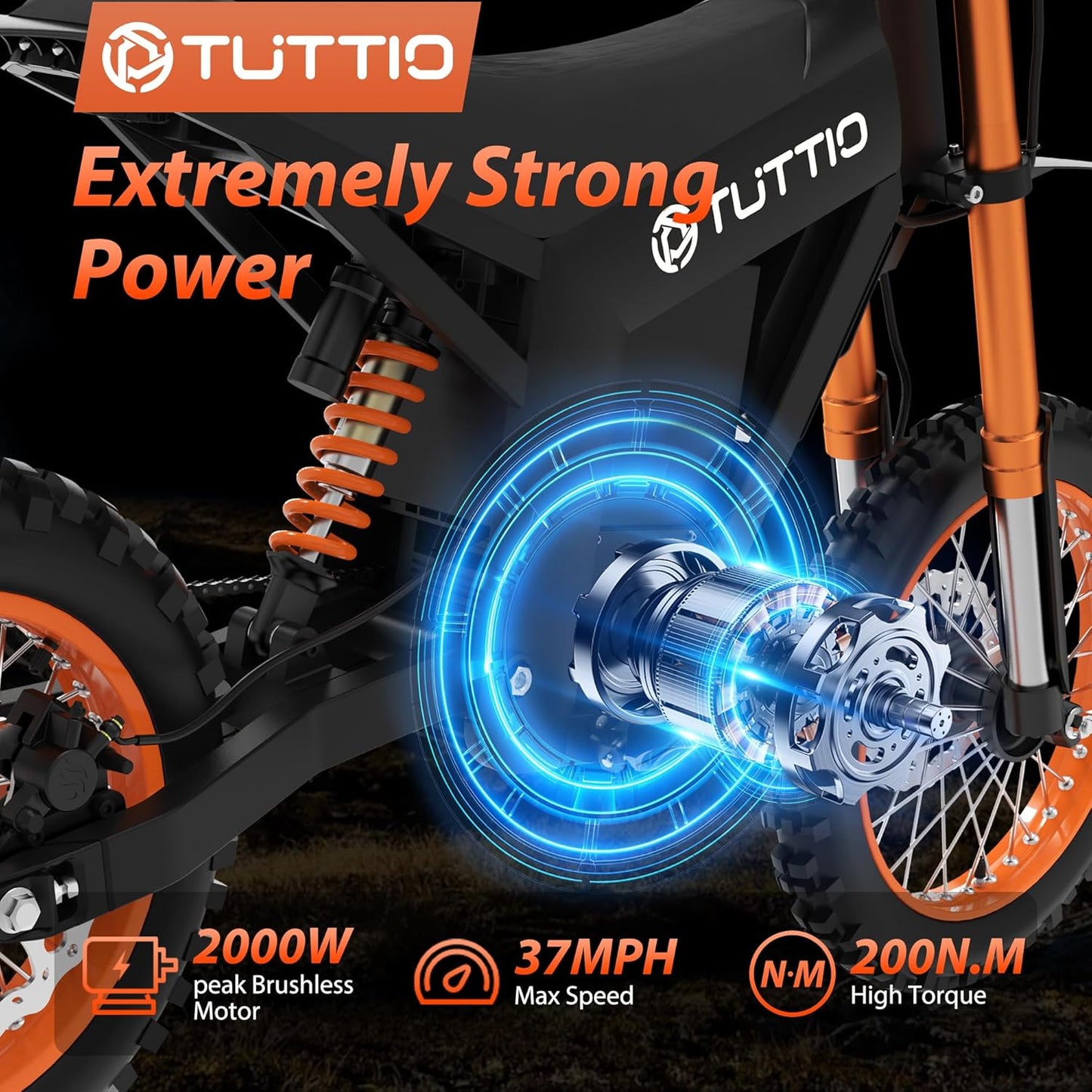 TUTTIO Soleil01 Electric Dirt Bike for Adults 200N.m High Torque 2000W Motor 48V 21Ah Battery