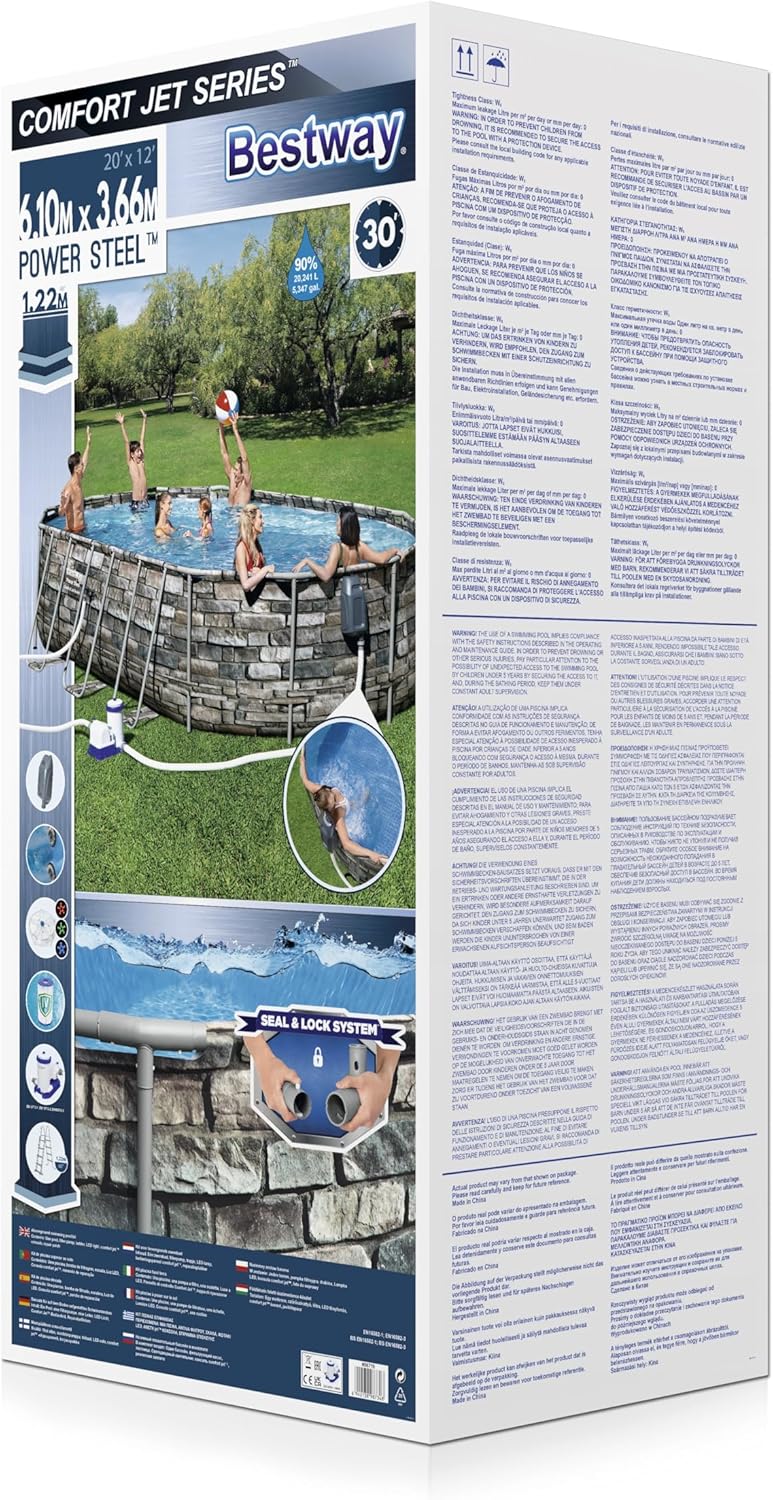 20ft Oval Above Ground Swimming Pool Set – Garden Family Pool with Filter Pump, Comfort Jets, Ladder & LED Light