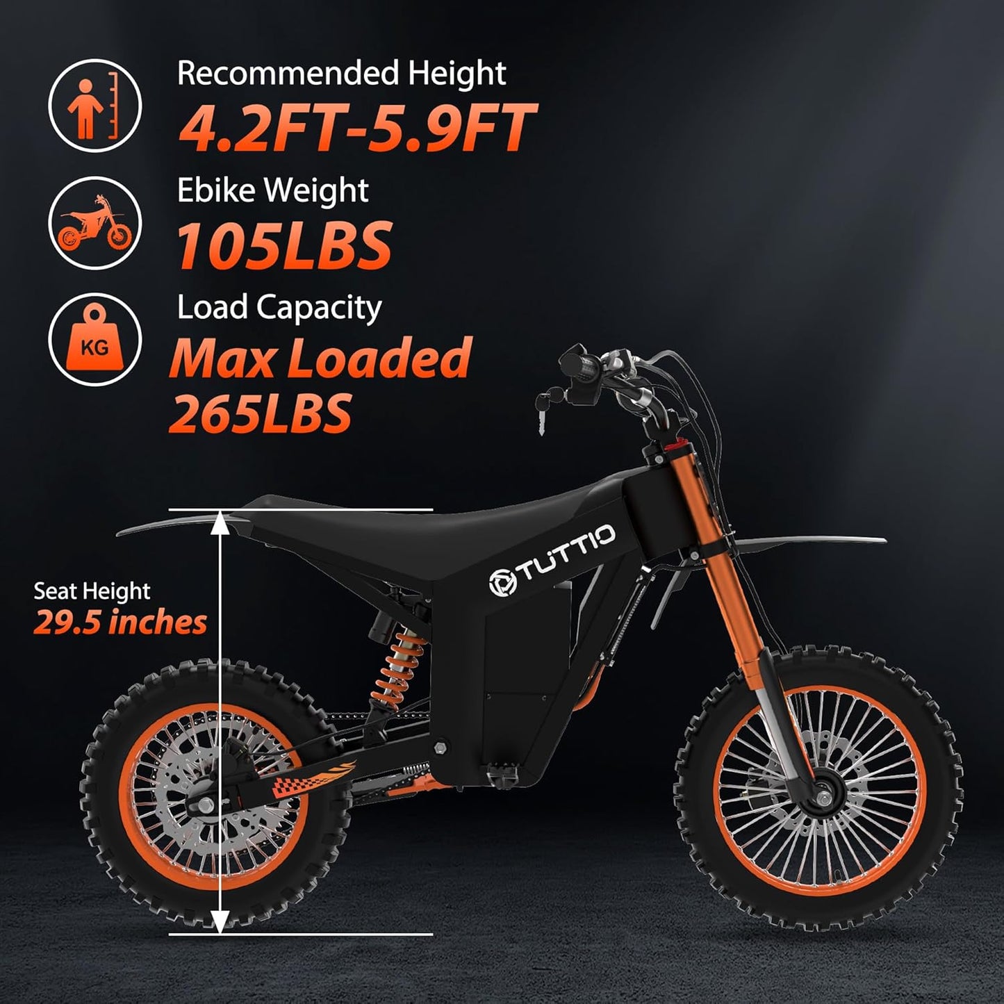 TUTTIO Soleil01 Electric Dirt Bike for Adults 200N.m High Torque 2000W Motor 48V 21Ah Battery