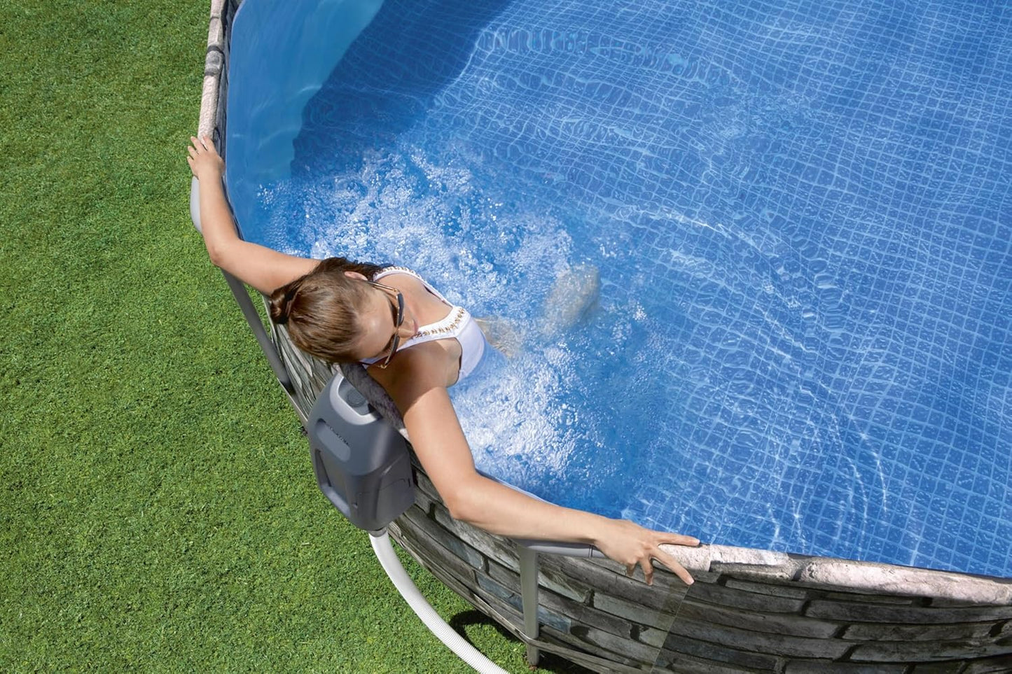20ft Oval Above Ground Swimming Pool Set – Garden Family Pool with Filter Pump, Comfort Jets, Ladder & LED Light