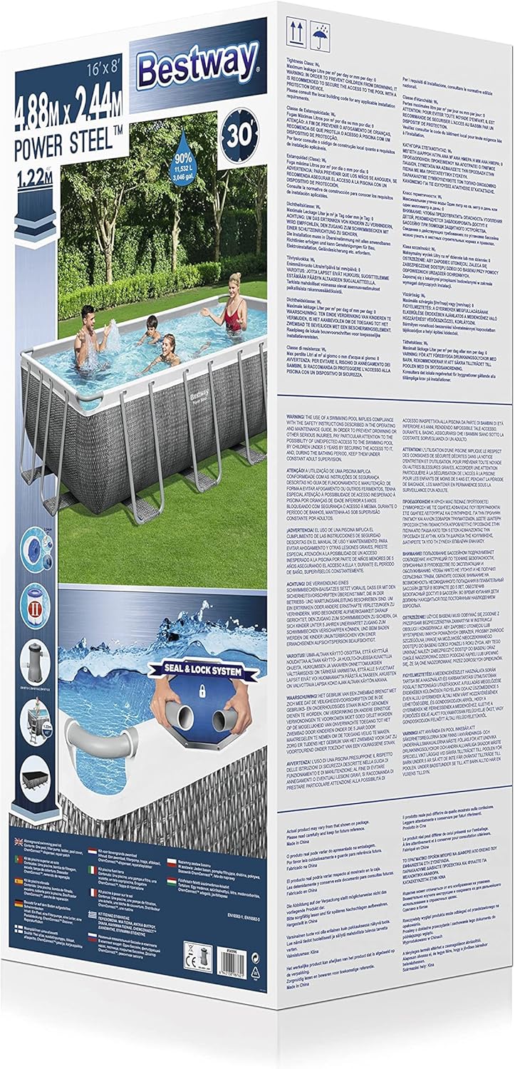 16ft Rectangular Above Ground Pool Set – Family Garden Swimming Pool with Pump, Ladder & Cover