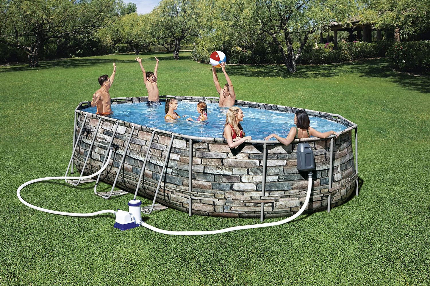 20ft Oval Above Ground Swimming Pool Set – Garden Family Pool with Filter Pump, Comfort Jets, Ladder & LED Light