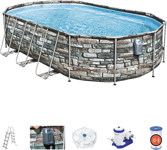 20ft Oval Above Ground Swimming Pool Set – Garden Family Pool with Filter Pump, Comfort Jets, Ladder & LED Light